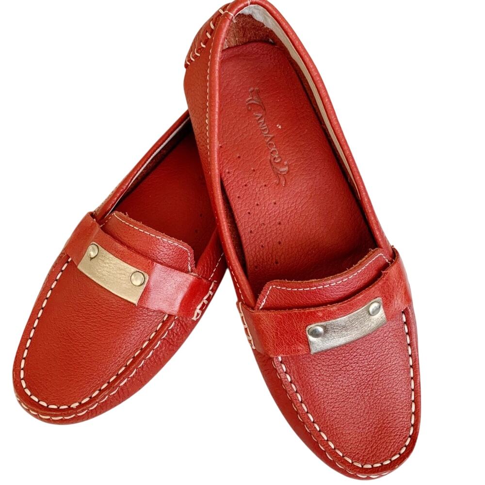 Andacco Isabella Red Brazilian Leather Loafers Size 6 - Picture 2 of 8